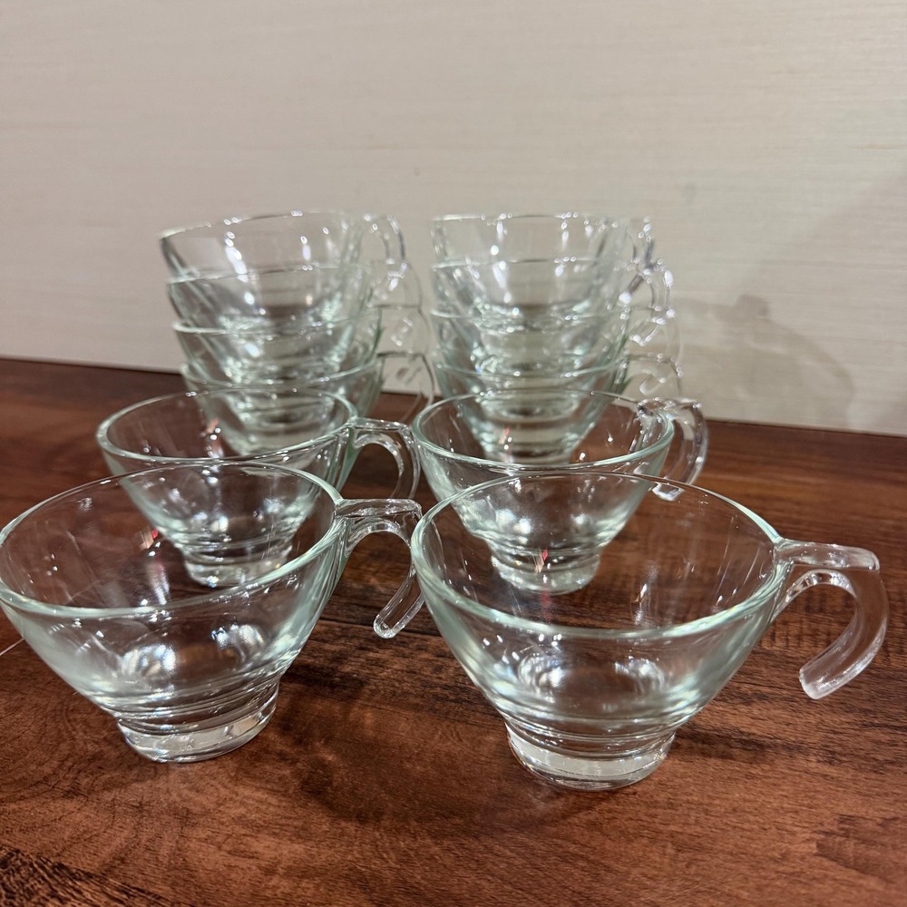 12 VTG 50s Orchard Embassy Punch Cups Clear Glass Hook Handle Espresso Tea Cups
